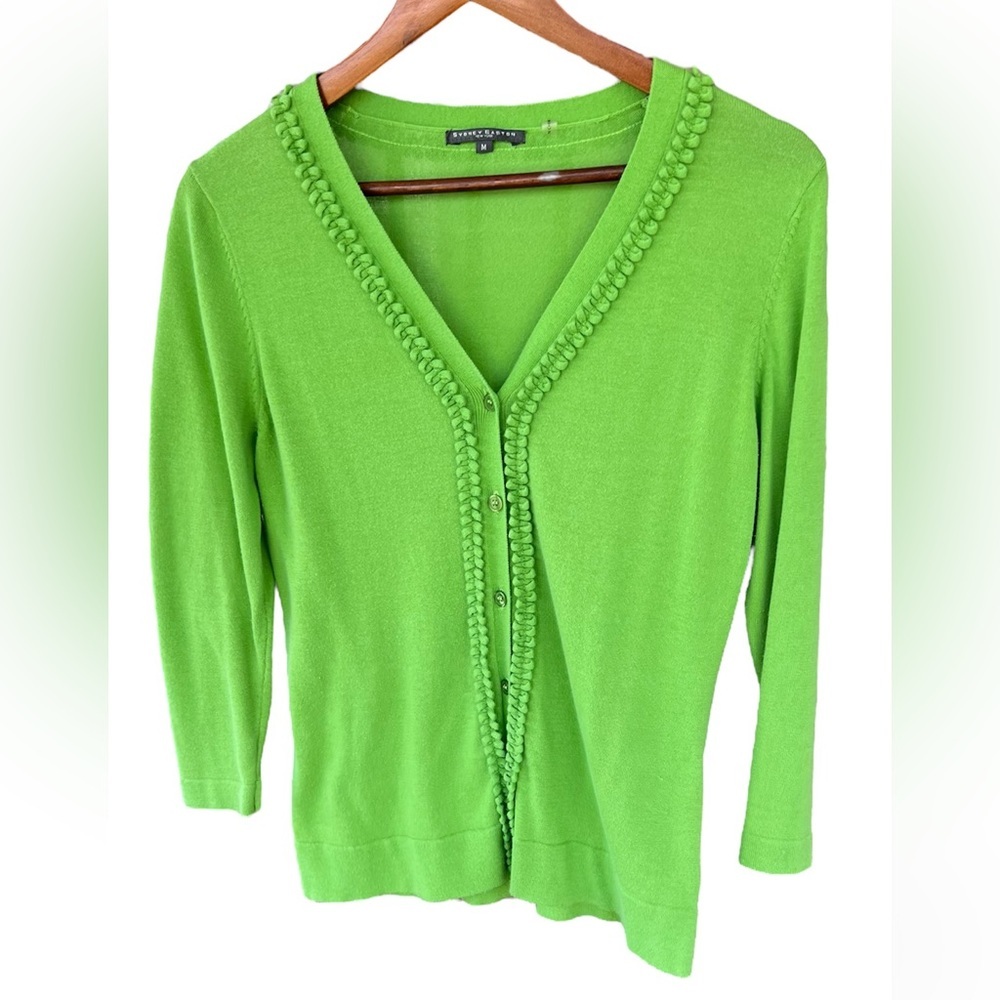 Sydney Easton Green Ruffle Button Down Cardigan Sweater Size Medium
